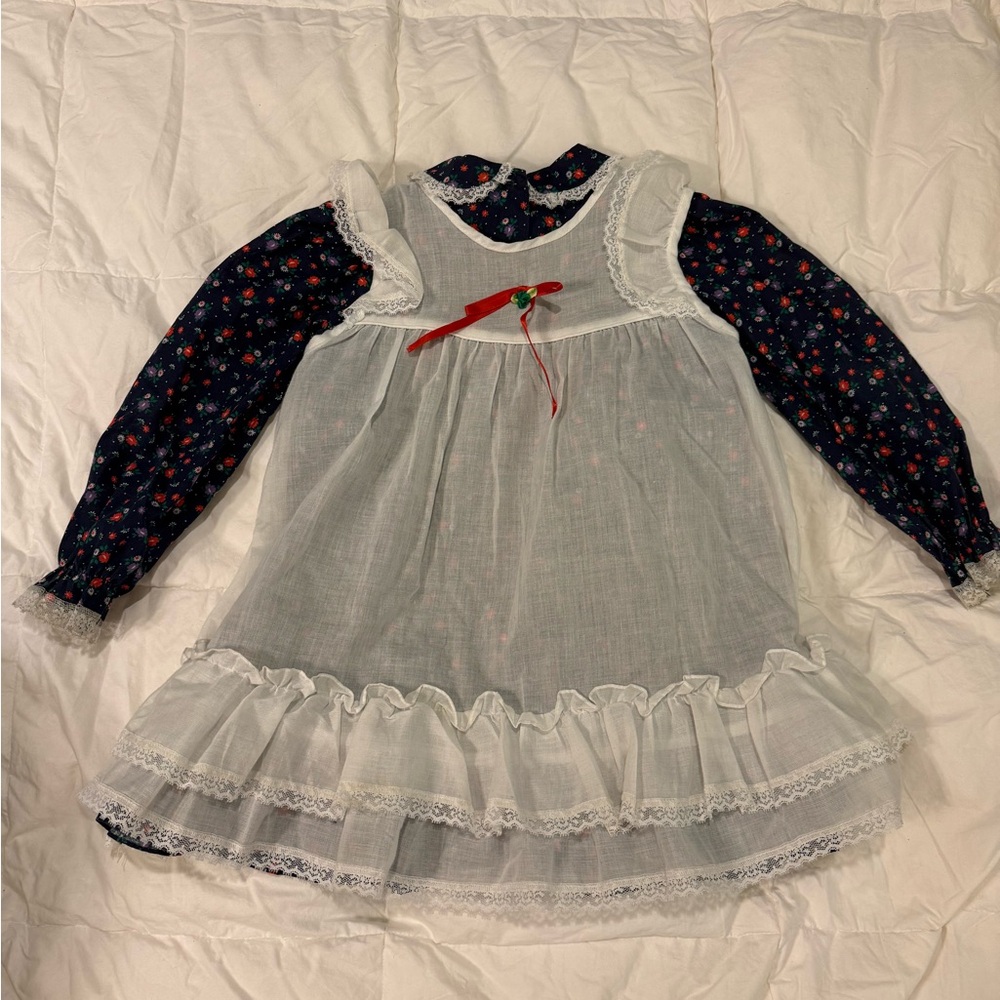 Size 5 Toddler Dress Blue Winnie the Pooh Vintage 80’s w/Separate Pinafore
